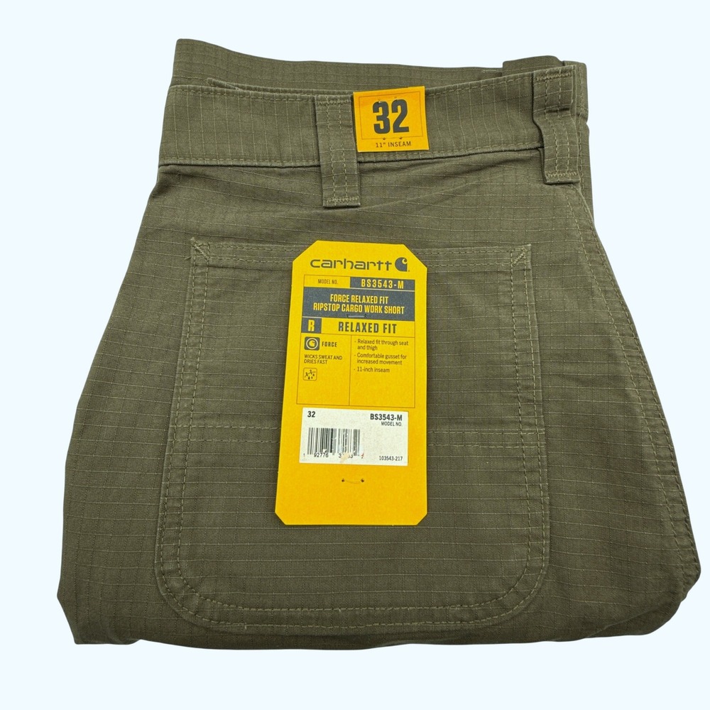 Carhartt Mens 32 Relaxed Fit Force Ripstop Cargo Work Shorts Khaki BS3643
